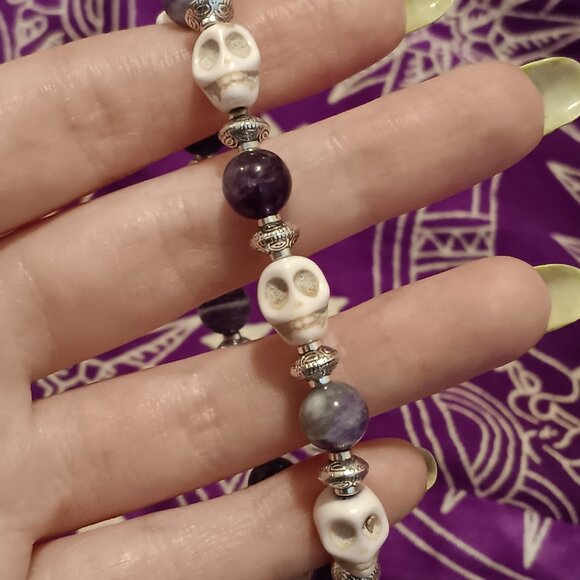 Handmade Gemstone Skull Bracelet - Picture 2 of 3